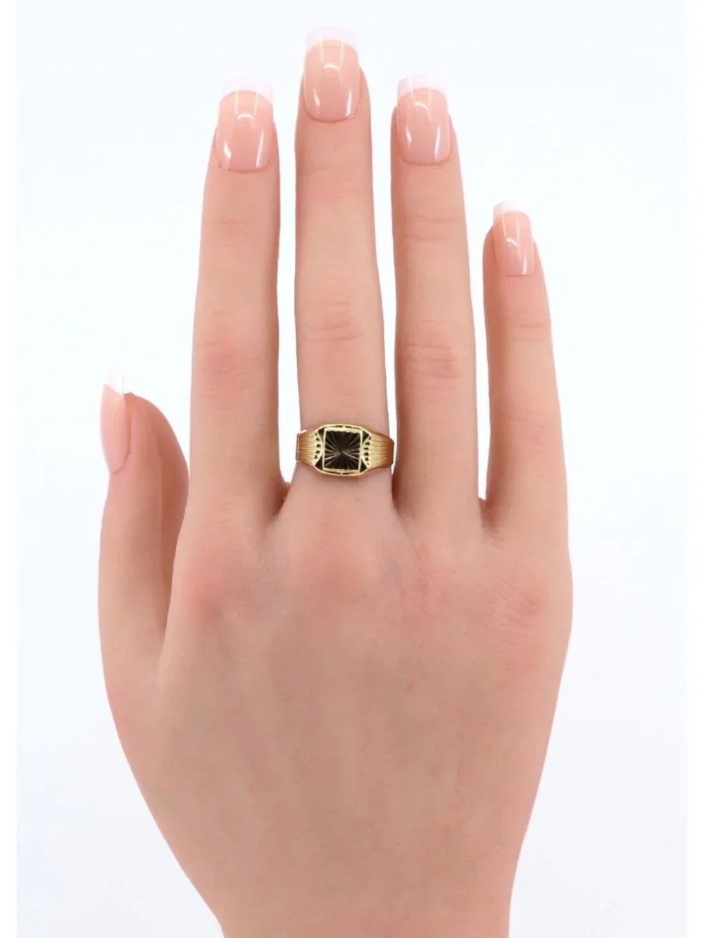 Vintage 18K Solid Yellow Gold Italian Diamond Cut Starburst Signet Ring Size 8.5